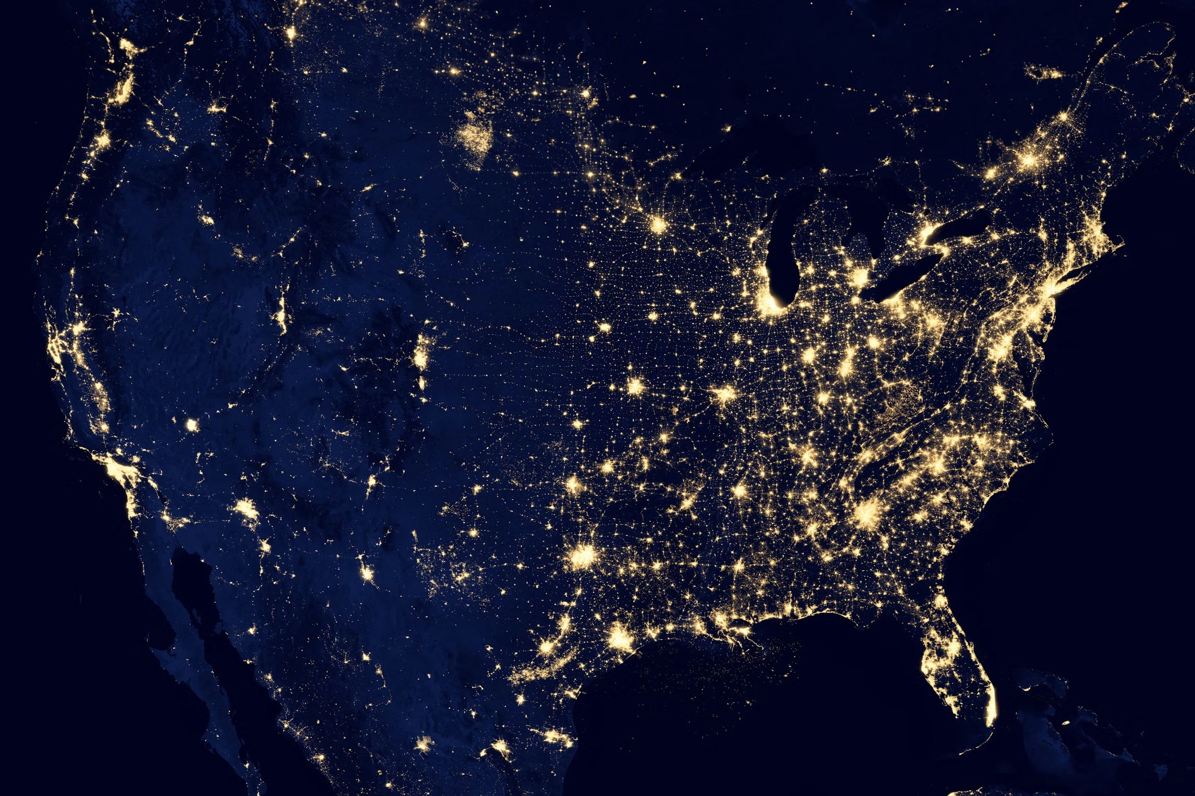 United States map at night